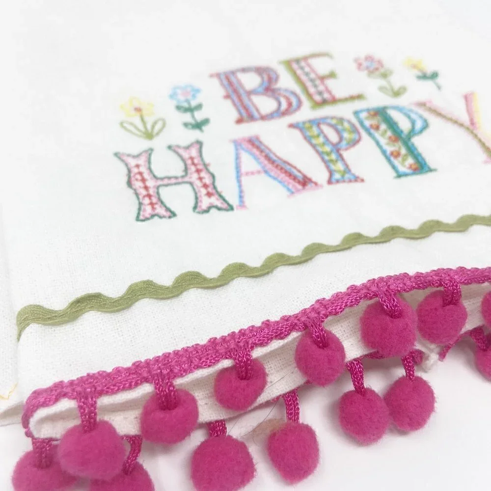 NATURAL LIFE | Be Happy Kitchen Hand Tea Towel Embroidered
